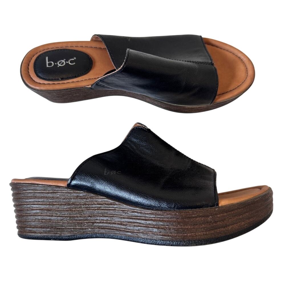 BOC Black Faux Leather Slip On Mules Clogs Women’s 9 Classic Fall Platform Shoes
